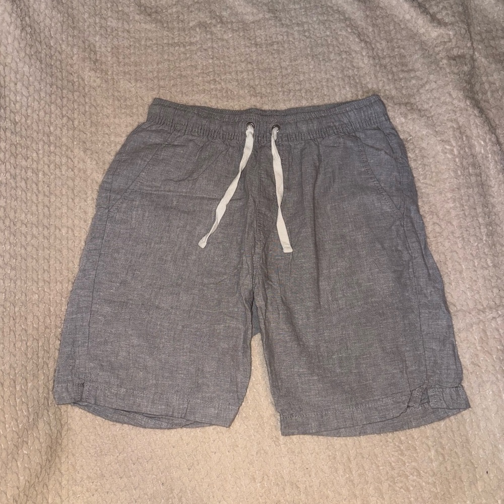 Gray Linen-Blend Shorts
